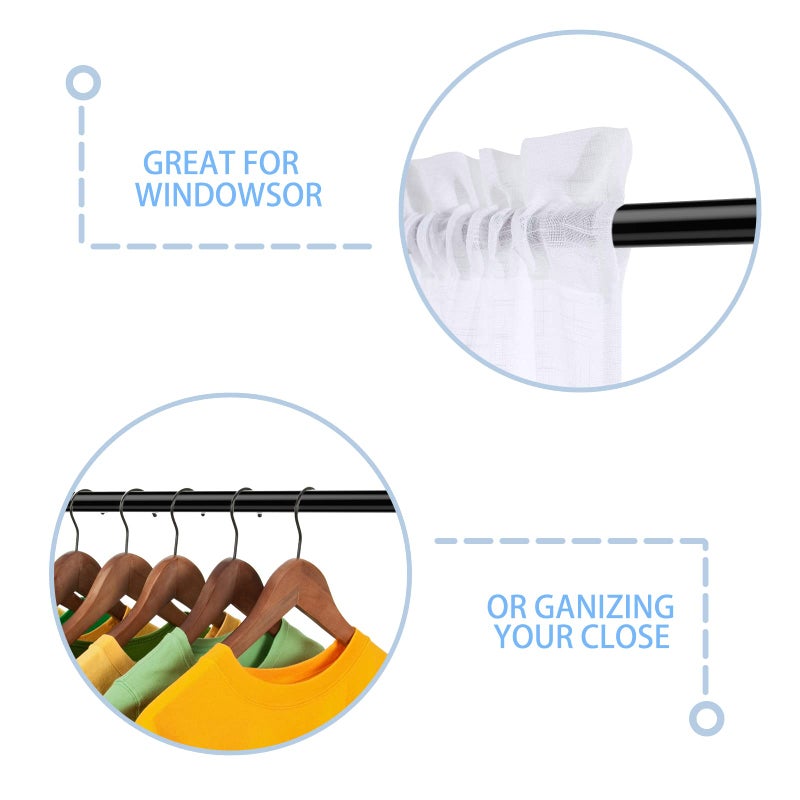 AIZESI Spring Tension Curtain Rods Short Tension Rod (Black,17" to 28"-2Pcs) - Image 3